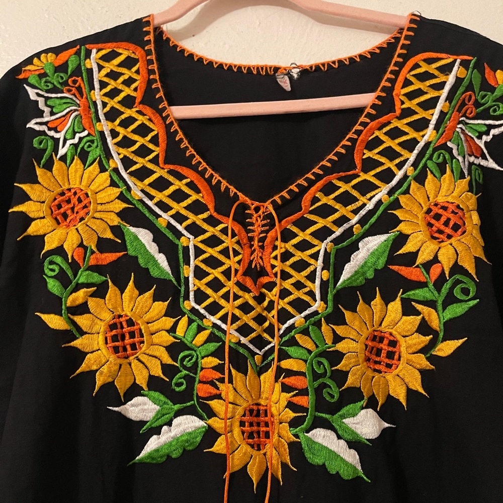Black Sunflower Embroidered Dress, XL - Picture 3 of 7